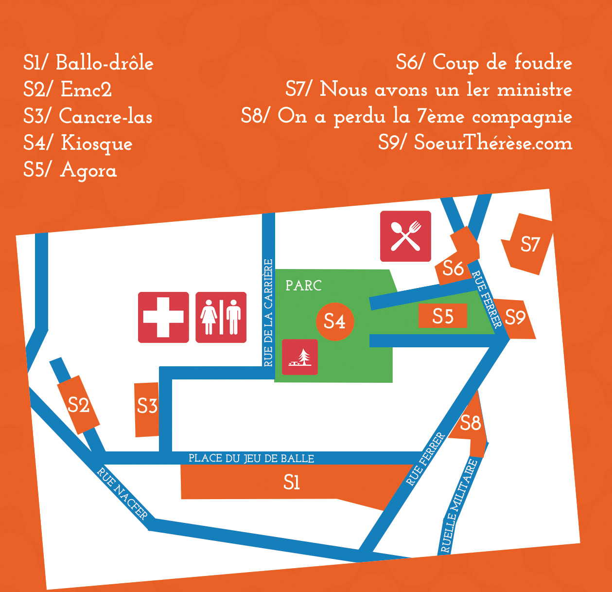Plan des scènes du festival Les Tornades 2014
